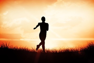 Aufkleber - Composite image of fit brunette running and jumping