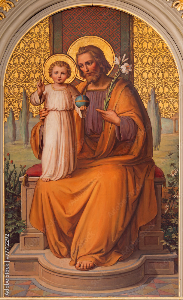 Vienna - st. Joseph paint in the church Muttergotteskirche - obrazy, fototapety, plakaty 