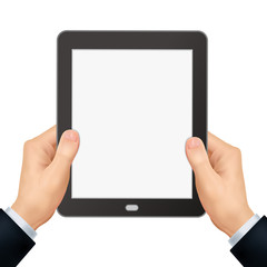 Wall Mural - business concept: 3d hands holding a tablet