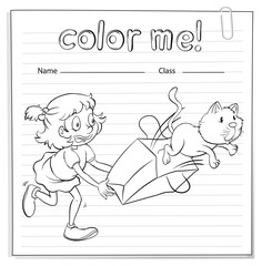 Sticker - A worksheet with a girl and a cat