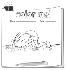 Wall Mural - A color me worksheet with a boy and a pencil