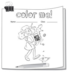 Sticker - A worksheet with a young girl