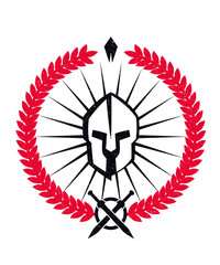 Wall Mural - Grunge emblem with spartan helmet, black and red, eps10