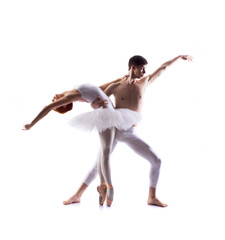 Wall Mural - Couple of ballet dancers isolated on white