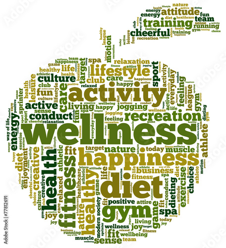 Obraz w ramie Tag cloud related to diet, wellness, fitness, health