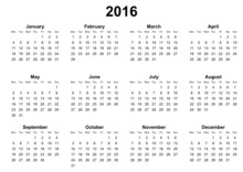 Simple Editable Vector Calendar 2016 Monday First