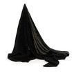 Black fabric, draped. Headscarf, veil, white background. Embroid