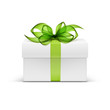 White Square Gift Box with Green Ribbon and Bow
