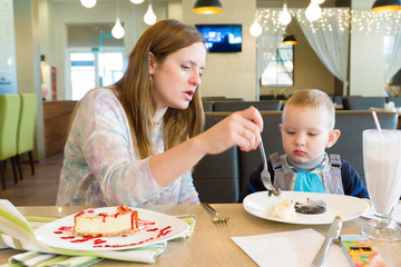 mother and the son in cafe