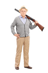 Sticker - Senior gentleman posing with a rifle