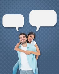 Poster - Happy casual man giving pretty girlfriend piggy back