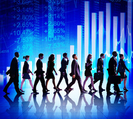 Wall Mural - Business People Walking Financial Figures Concept