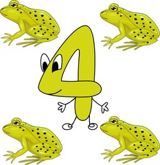 Wall Mural - Funny number four and four green frogs