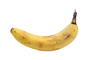 Closeup of one ripe banana, isolated on white background