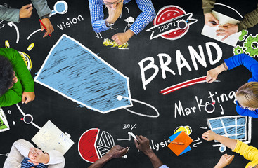 Sticker - Diverse People Aerial View Blackboard Marketing Brand Concept