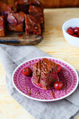 Wall Mural - chocolate brownies with whole cherries