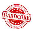 Damaged round red stamp with inscription - hardcore - vector svg
