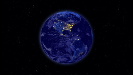 Wall Mural - planet earth at night and clouds rotating in space