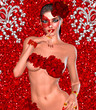 Red roses adorn this sensual Valentine's day woman