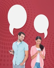 Poster - Composite image of happy couple sending text messages