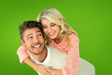 Poster - Handsome man giving piggy back to his girlfriend