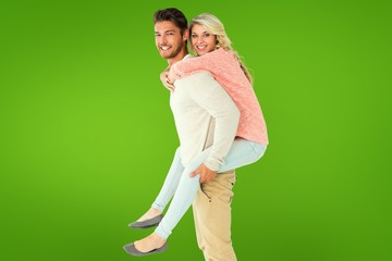 Poster - Handsome man giving piggy back to his girlfriend