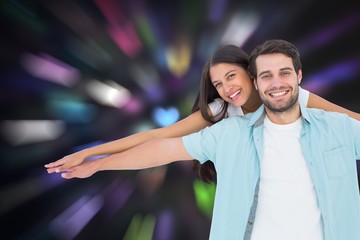 Poster - Happy casual man giving pretty girlfriend piggy back