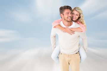 Poster - Handsome man giving piggy back to his girlfriend