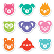 set of bright animal and bird face stickers