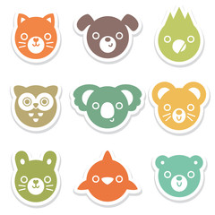 set of colorful animal and bird face stickers