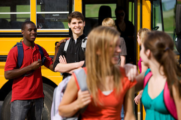 Canvas Print - School Bus: Guy Flirts with Schoolgirl