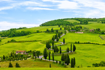 beautiful landscape of tuscany with twisting road