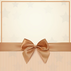 Wall Mural - Vintage greeting card template with golden bow and ribbon