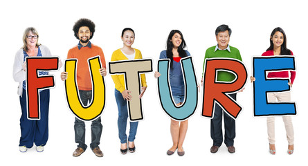 Sticker - Group of Diverse People Holding Word Future