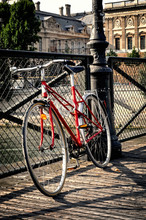 Vintage Red Bicycle In Paris