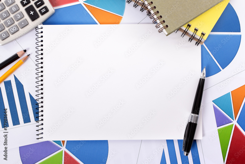 Financial background with blank notebook Stock Photo | Adobe Stock