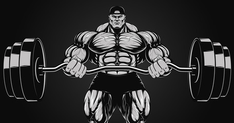 Illustration, bodybuilder with a barbell