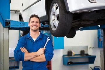 Wall Mural - Mechanic adjusting the tire wheel