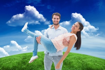 Poster - Composite image of attractive young couple having fun