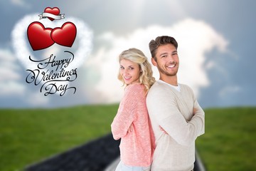Poster - Composite image of attractive couple smiling with arms crossed