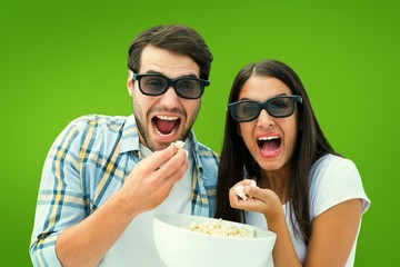 Poster - Composite image of attractive young couple watching a 3d movie