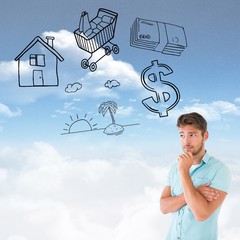 Poster - Composite image of handsome young man thinking with hand on chin