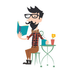 Wall Mural - Hipster reading book, vector illustration