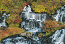 Hraunfossar Waterfall In Autumn