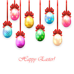 Wall Mural - Colorful Easter eggs with bow