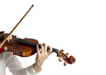 Beautiful Young Woman Playing Violin Over White Background