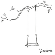 Tree With A Swing. Vector Illustration.