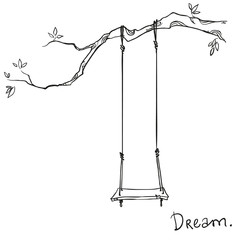 tree with a swing. Vector illustration.