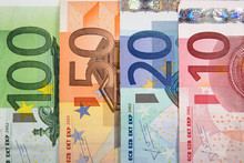 Close Up Of Euro Banknotes With Various Denomination