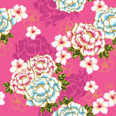 Taiwan Hakka culture floral seamless pattern